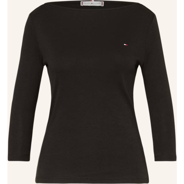 Tommy Hilfiger for woman. WW0WW40589 Black slim boat neck t-shirt (L), Casual, Cotton, 3/4 Sleeve