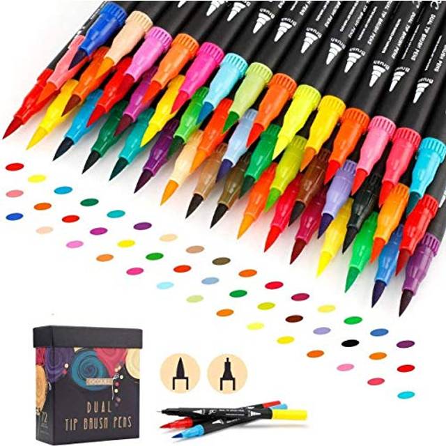 GC 72 Colors Dual Tip Brush Pens Highlighter 72 Art Markers 0.4mm Fine