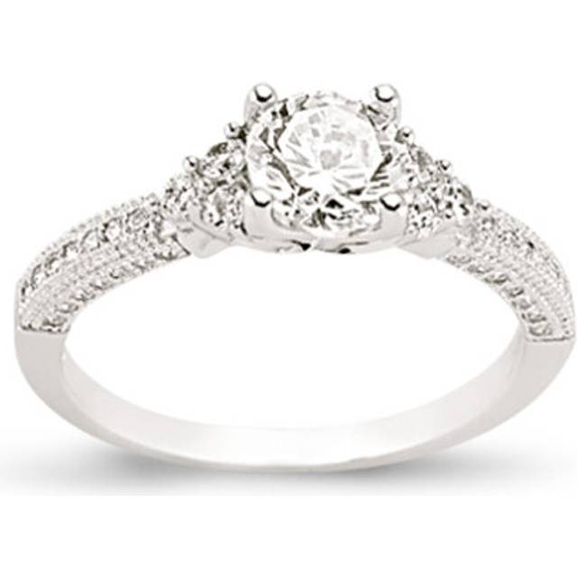 (L) Jewelco London Ladies Rhodium Plated Sterling Silver Cubic Zirconia Shoulder-set Solitaire Engagement Ring - ARN137