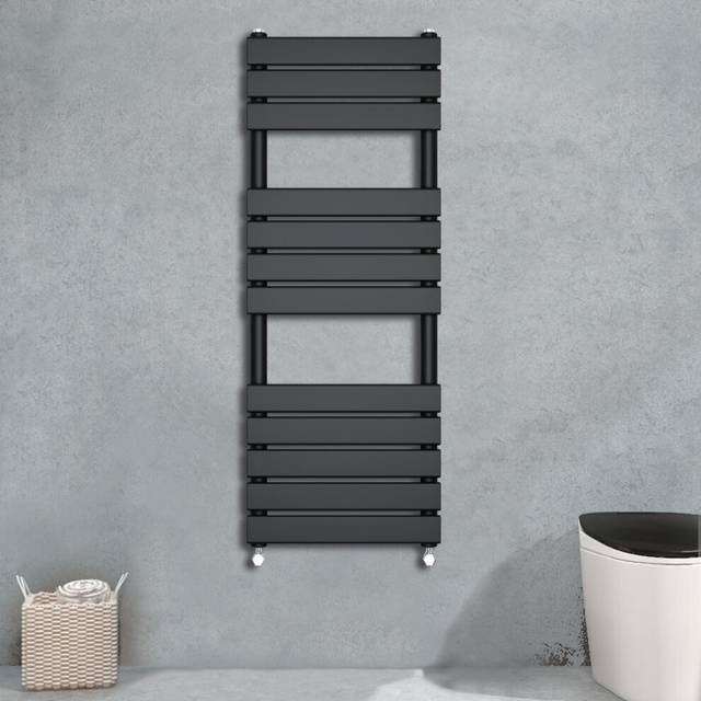 Warmehaus - Flat Panel Anthracite Bathroom Heated Towel Rail Ladder Radiator Warmer 1200x450mm
