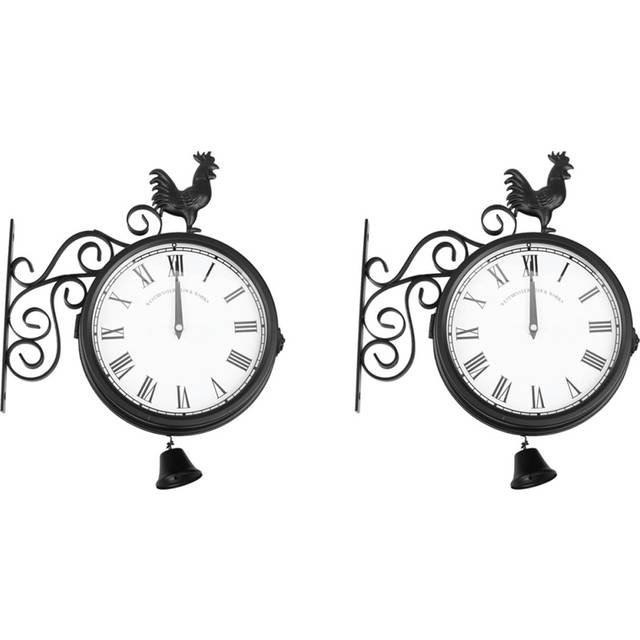 2X Outdoor Garden Wall Station Clock Double Sided Cockerel Vintage Retro Home Decor