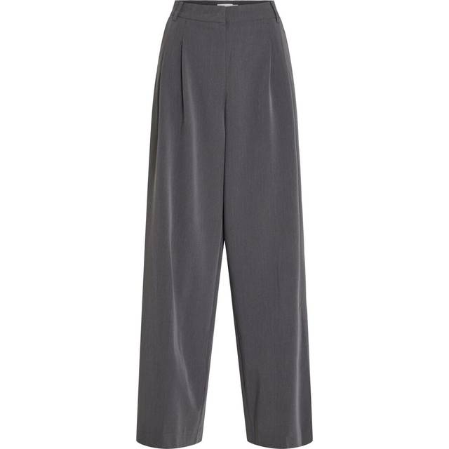 Wide Leg Trousers with High Waist - medium grey - 10