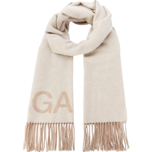 Ganni Fringed Wool Scarf - Egret - gavehylden.dk