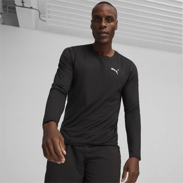 Puma Run Cloudspun Solid Color Casual Quick-Dry Breathable Sports Crew Neck Long Sleeve T-Shirt Men Tops Black 524991-01 XL