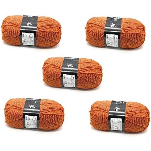 Pack of 5 x 100g Balls Orange Double Knitting Wool - Burnt Orange