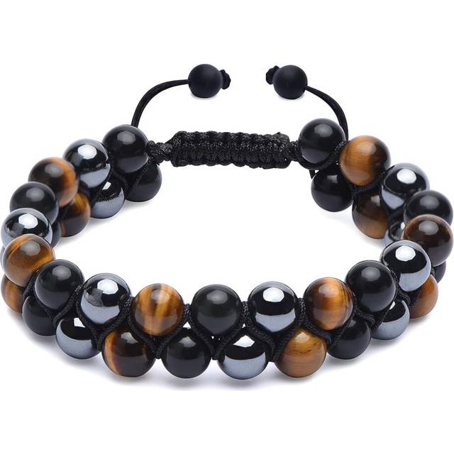 Triple Protection Bracelet, Genuine Tigers Eye Black Obsidian and Hematite 8mm Beads Bracelet for Men Women, Crystal Jewelry Healing Bracelets Br