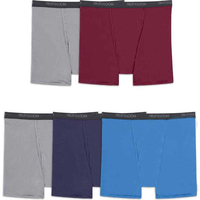 Fruit of the Loom Men's 360 Stretch Boxer Briefs (Quick Dry & Moisture Wicking)  5 Pack-Grey/Red/Blue  XX-Large Big