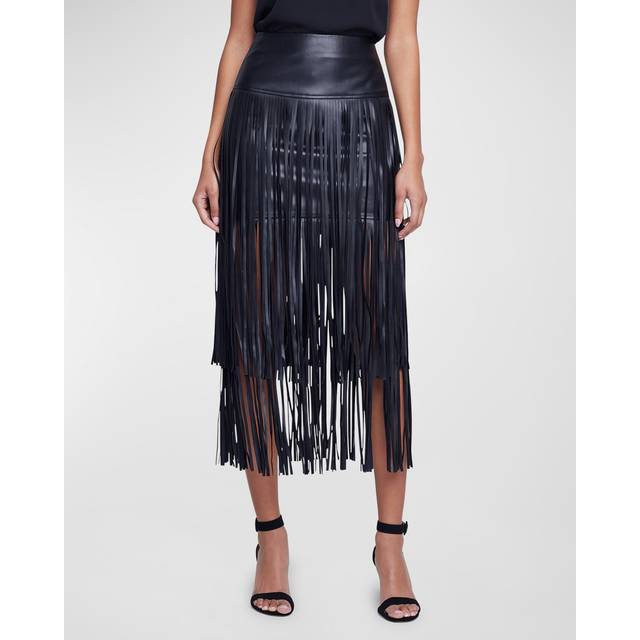 L'AGENCE Karolina Fringe Skirt In Black - 10