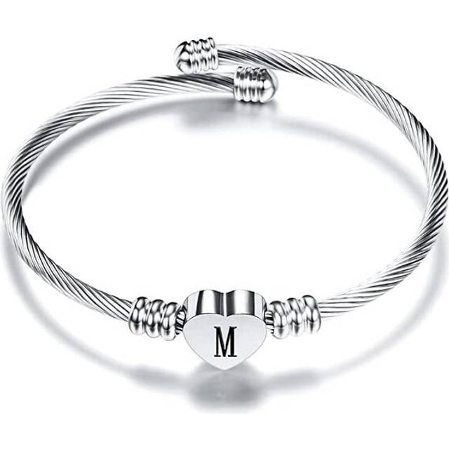 Initial Bracelet for Women Girls Alphabet 26 Letters Bracelet Heart Cable Charm Bracelets Gifts for He
