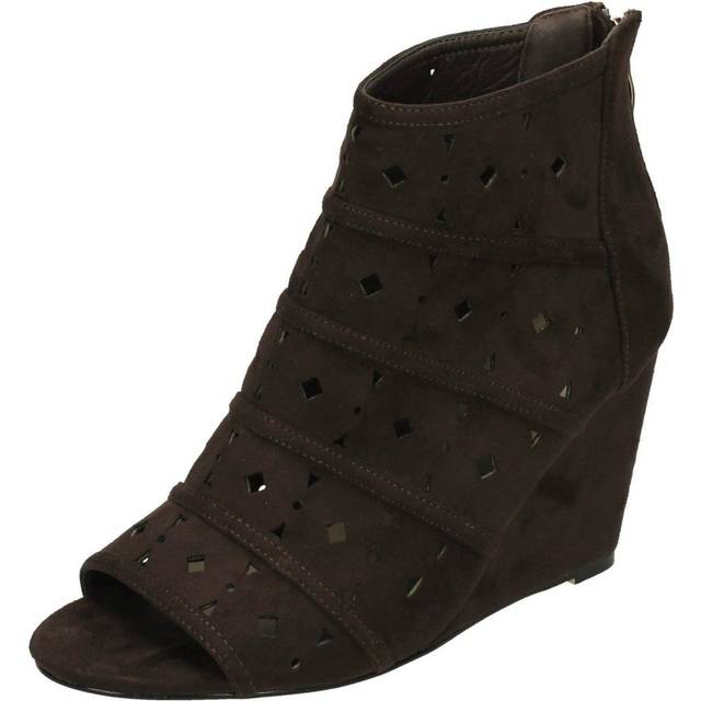 (UK 6, Brown) Ladies Spot On High Wedge Peeptoe Ankle Boots