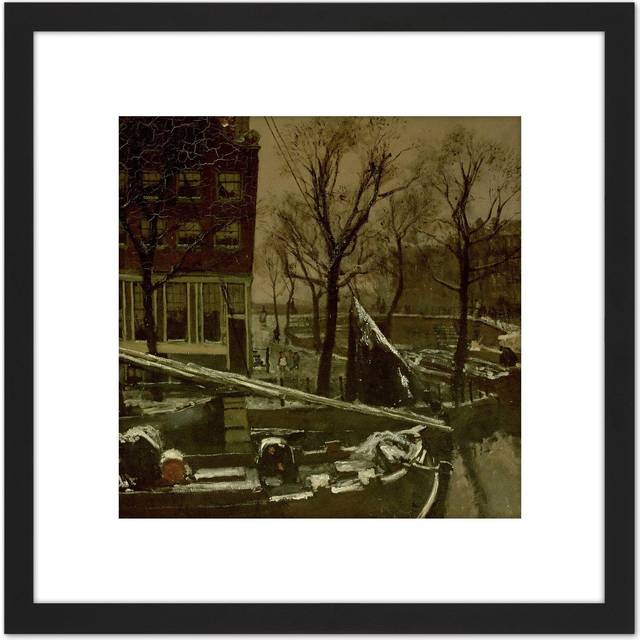 George Hendrik Breitner Winter Amsterdam Painting 8X8 Inch Square Wooden Framed Wall Art Print Picture with Mount - Black - One Size