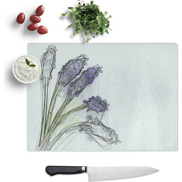 Glass Grape Hyacinth Flower in Abstract Chopping Board (39 cm W x 28.5 cm L)