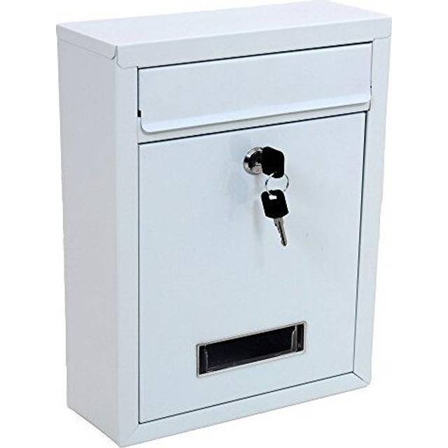External Mailbox Wall Mounted Outdoor White Metal Letterbox for Outside Wall | Locking Residential Postbox Mail Letter Post Box