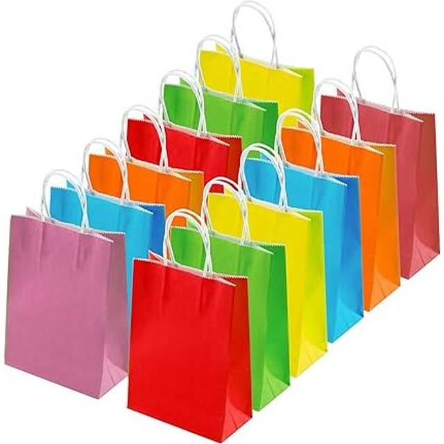 24 Pieces Paper Party Bags Gift Bag Kraft Bag with Handle for Birthday, Tea Party, Wedding and Party Celebrations, Multicolour