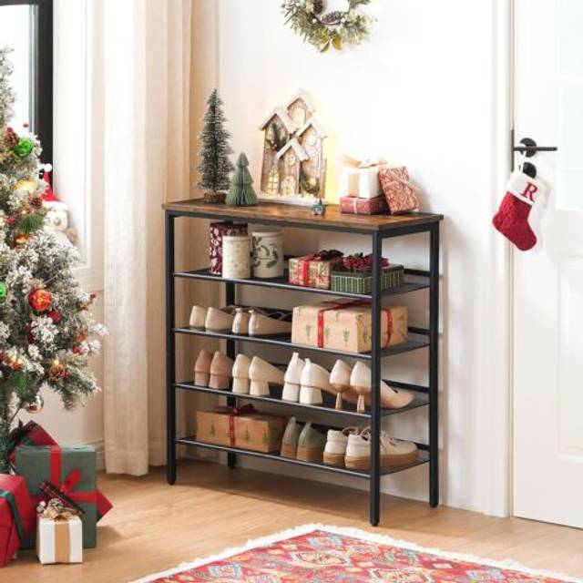 Hoobro - Shoe Rack, 5-Tier Shoe Organizer Shelf, 75 x 30 x 85.1 cm, with Flat & Slant Adjustable Shelf, Shoe Storage Organiser for Entryway, Hallway,
