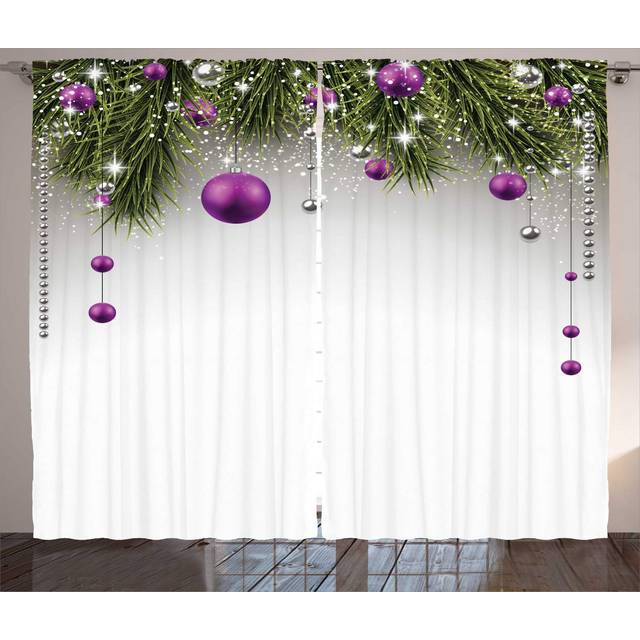 Ambesonne Christmas Curtains  Tree with Tinsel and Ball with Present Wrap Ribbon Celebration Picture  Living Room Bedroom Window Drapes 2 Panel Set  1