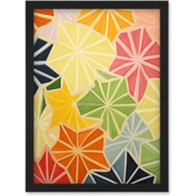 Wall Art Print Colourful Slices of Star Fruit Bright Watercolour Painting Abstract Carambola Kitchen Artwork Framed A4 - Black - A4