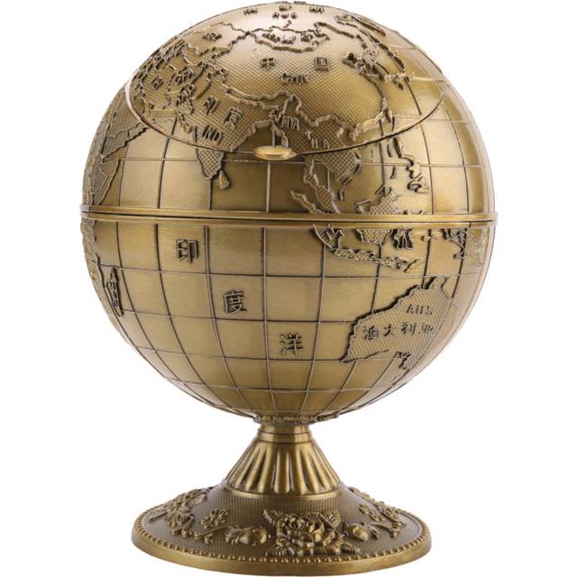 Vintage Metal with Lid Globe Ashtray European Retro Home Office Hotel Ashtray Decor Smoking Accessories, Ancient Cyan