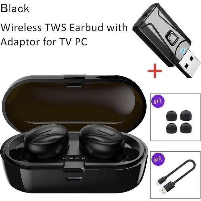 (a-XG13-black adaptor) Wireless TWS Phones Earbud Headset IPX5 Earphon Bluetooth Headphones TWS Earbuds Gaming Pod with Mic USB Adaptor for TV PC Musi