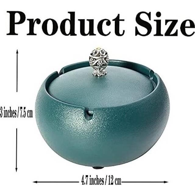 Ceramic Ashtray with Lids, Windproof Cigarette Ashtray with Cover Ash Holder Indoor Outdoor Use Desktop Smoking Ash Tray for Home Office(Dark Green)