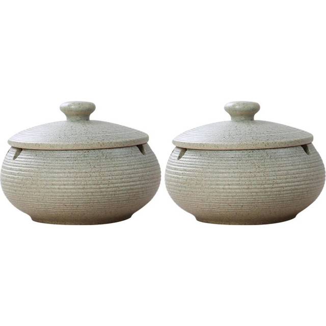 2X Ceramic Ashtray with Windproof Lid for Indoor Outdoor Use -Light Blue