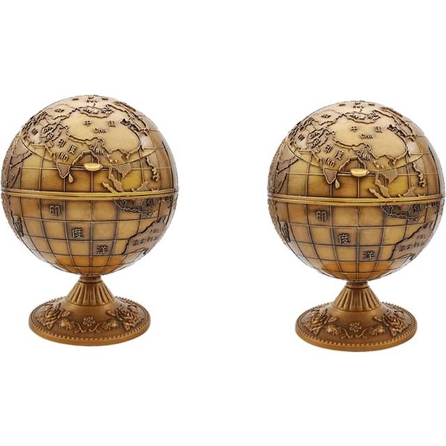 2X Vintage Metal with Lid Globe Ashtray European Retro Home Office Hotel Ashtray Decor Smoking Accessories, Antique Gold