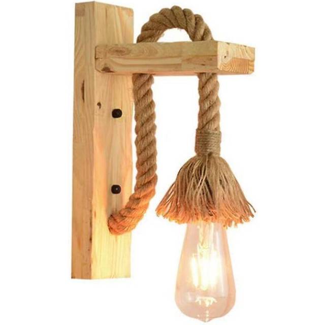 American Lamps And Lanterns Wooden Art Idyllic Creative Restaurant Retro Hemp Rope Wall Lamp