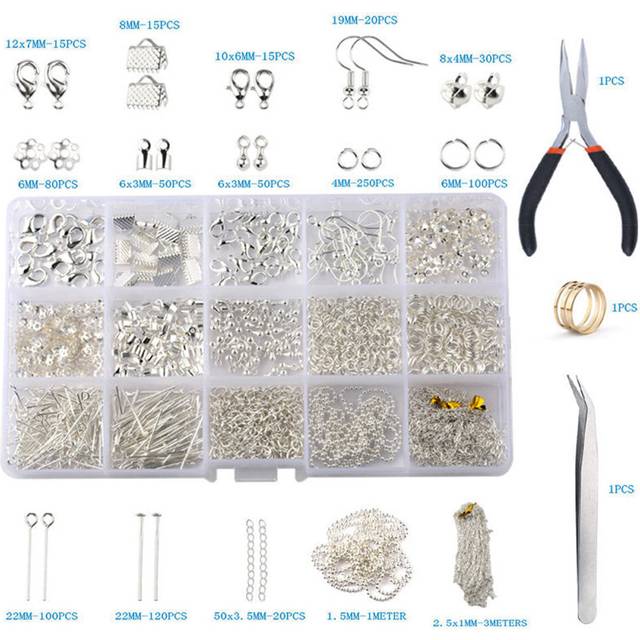 (Silver) 870pcs Gold/Silver/Bronze Repair Metal Tools DIY Craft Supplies Jewelry Making