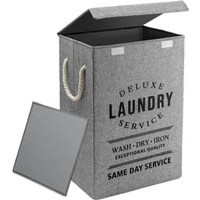 Living And Home Foldable Household Laundry Hamper Laundry Basket With Lid And Rope Handle In Grey - One Size