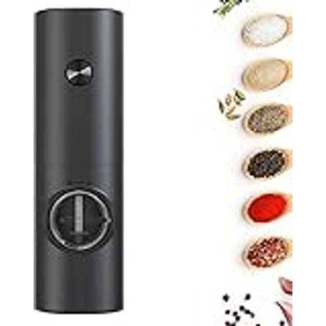 Elektrisk pepparkvarn, kryddkvarn, saltkvarn | batteridriven, LED-ljus, justerbar finhet, lämplig för paprika, kryddor, spiskummin (svart)