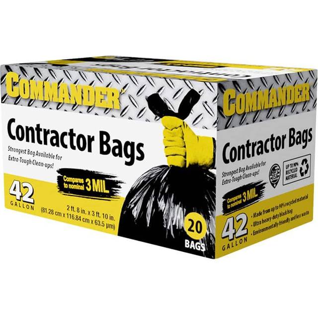 "Commander 42 Gallon 3 Mil (eq) Black Heavy Duty Garbage Trash Bags - 32"" x 46"" - Pack of 20 - for Contractor, Industrial, Institutional, & Commercial"