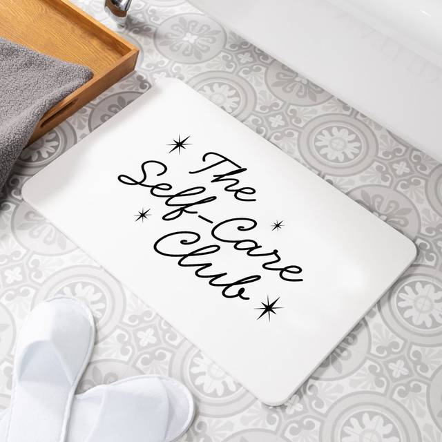 Self Care Club Pink Rectangle Non-Slip Bath Mat - White (39cm W)