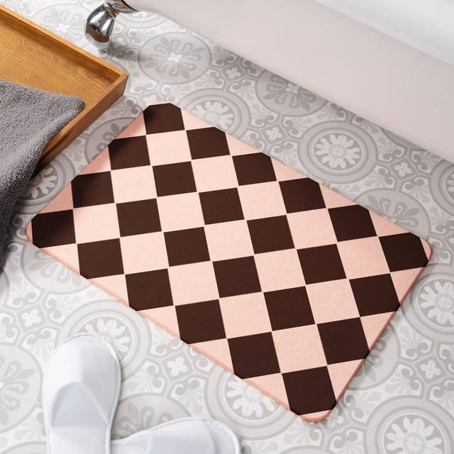 Diamond Tile Rectangle Bath Mat - Pink (39cm W)