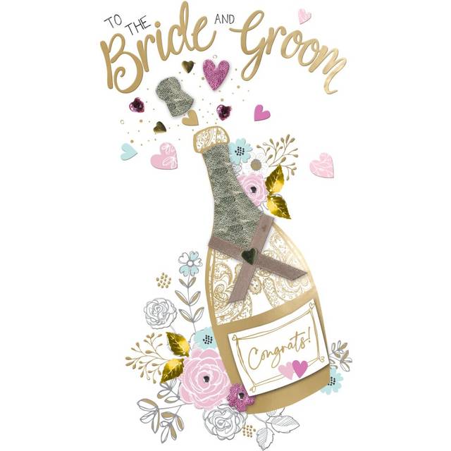 Congratulations Bride & Groom Wedding Day Card Embellished Champagne Greeting Card