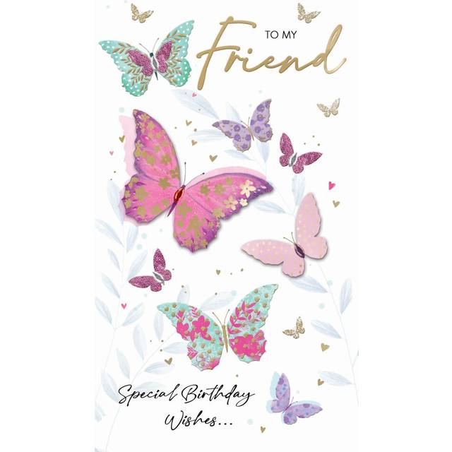 Friend Birthday Card Embellished & Foiled Butterflies Champagne Greeting Card