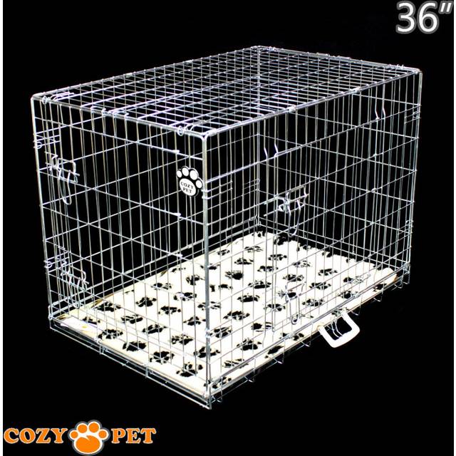 Dog Cage 36 in Silver Puppy Crate Cozy Pet Travel Crates inc Vet Bedding