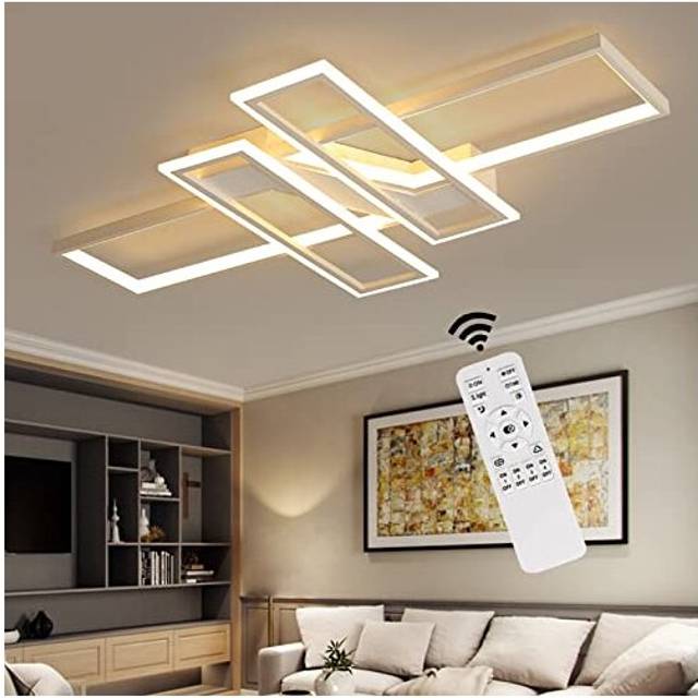 EIDISUNY Dimmable LED Ceiling Lights Fixture Rectangle Geometric White Ceiling Light Led with Remote Control Modern Ceiling lamp for LivingRoom