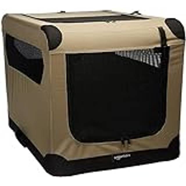 Amazon Basics 2-Doors Portable Soft-Sided Folding Travel Crate Kennel for cat, dog, and other small animals, Tan, M 76 cm x 54 cm x 54 cm