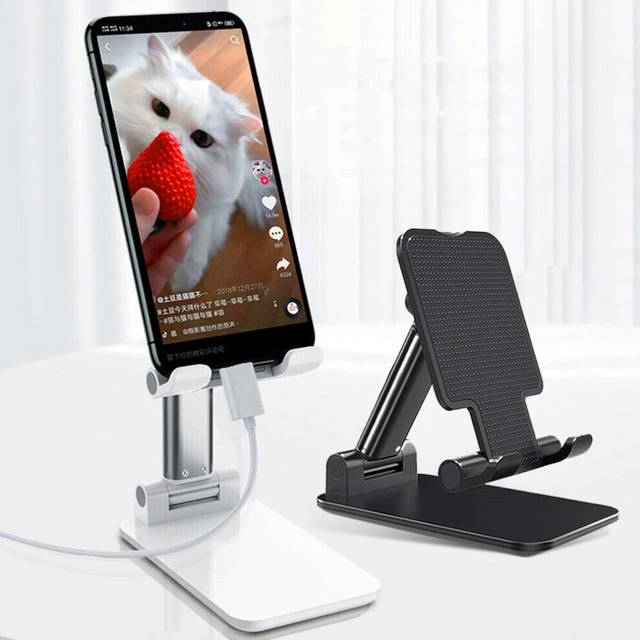 (White) Stylish Mobile Phone Tablet Holder Desktop Folding Telescopic Bracket Stand