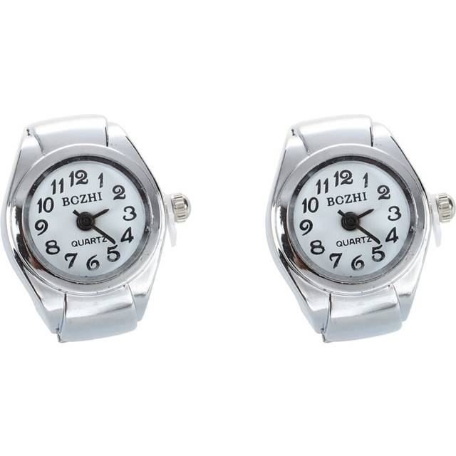 2X Unisex Quartz Alloy Round White Dial Arabic Numerals Ring Watch Silver