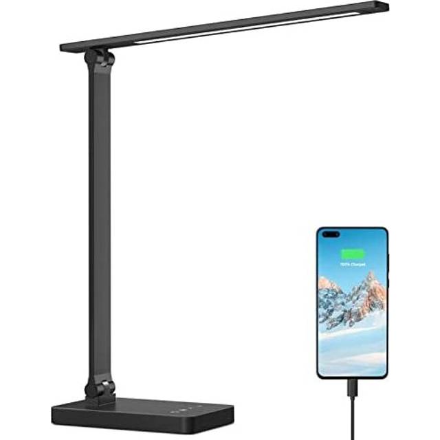 Lepro LED Desk Lamp, Desk Lamp with USB Charging Port, Eye Caring Table Lamp, 5 Brightness Levels x 3 Colour Modes, Touch Control Daylight Lamp for
