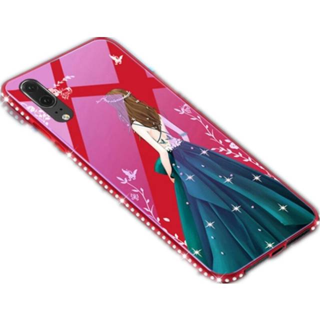 Red Beautiful Like a Fairy Pattern TPU + Glass Painted Blue Light Case for Huawei P20