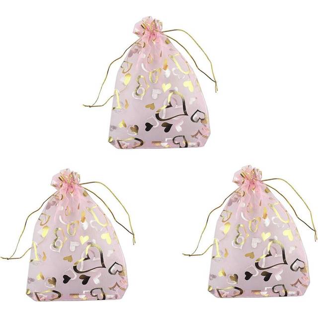 300 PCS 9X12cm Heart Pink Organza Bags Jewelry Pouch Bags Drawstring Pouches Wedding Favors Candy Gift Bags