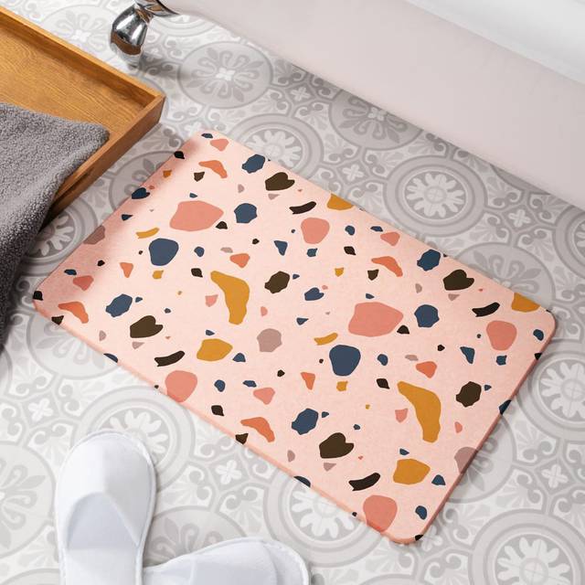 Terrazzo Rectangle Non-Slip Bath Mat - Pink (39cm W)