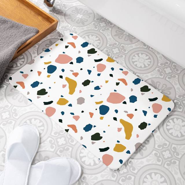 Terrazzo Rectangle Non-Slip Bath Mat - White (39cm W)