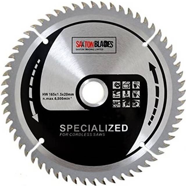 Saxton TCT16560T 165mm x 60t TCT Thin Kerf Cordless Circular Saw Blade Compatible with Dewalt Makita