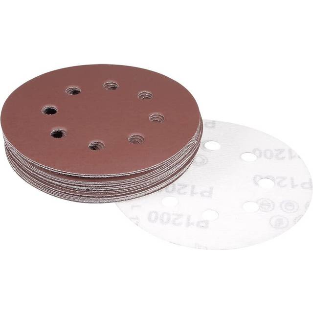 sourcingmap 20Pcs 5 inch 8 Hole Hook and Loop Sanding Disc 1200 Grit Flocking Sandpaper Random Orbital San
