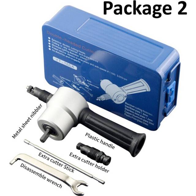(Type A: Tin box) Double Head Sheet Metal Nibbler Cutter Cutting Tool Saw Power Drill Attachment