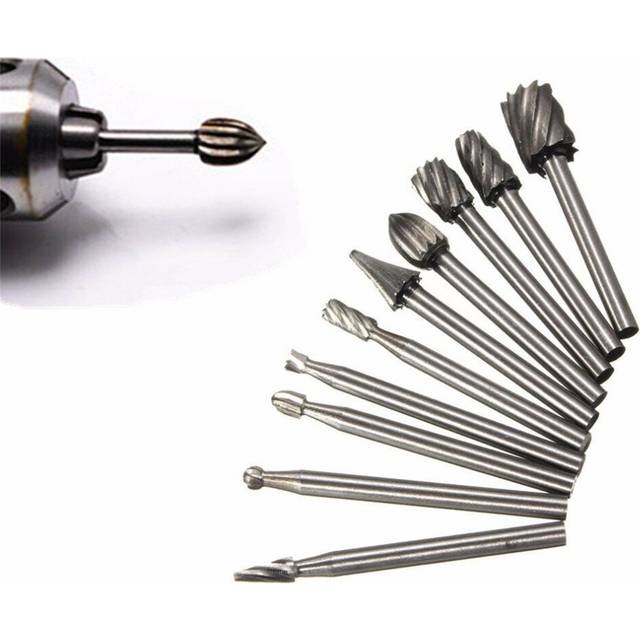 10pcs 1/8 Inch Shank Milling Rotary File Burrs Set Wood Carving Rasps Router Bits Grinding Head