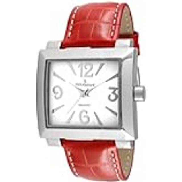 Peugeot Women&#39;s 706RD Square Red Leather Boyfriend Watch